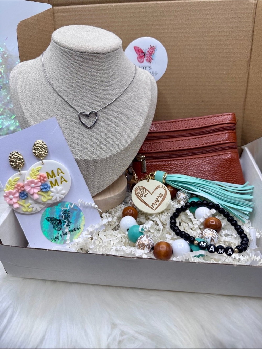 Wristlet Wallet & Jewelry Gift Box Mama Theme for Your Special Mama